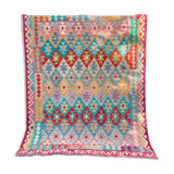 Afghan kilim rug colored red pink blue yellow diamond handmade wool