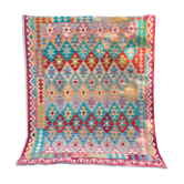Afghan kilim rug colored red pink blue yellow diamond handmade wool
