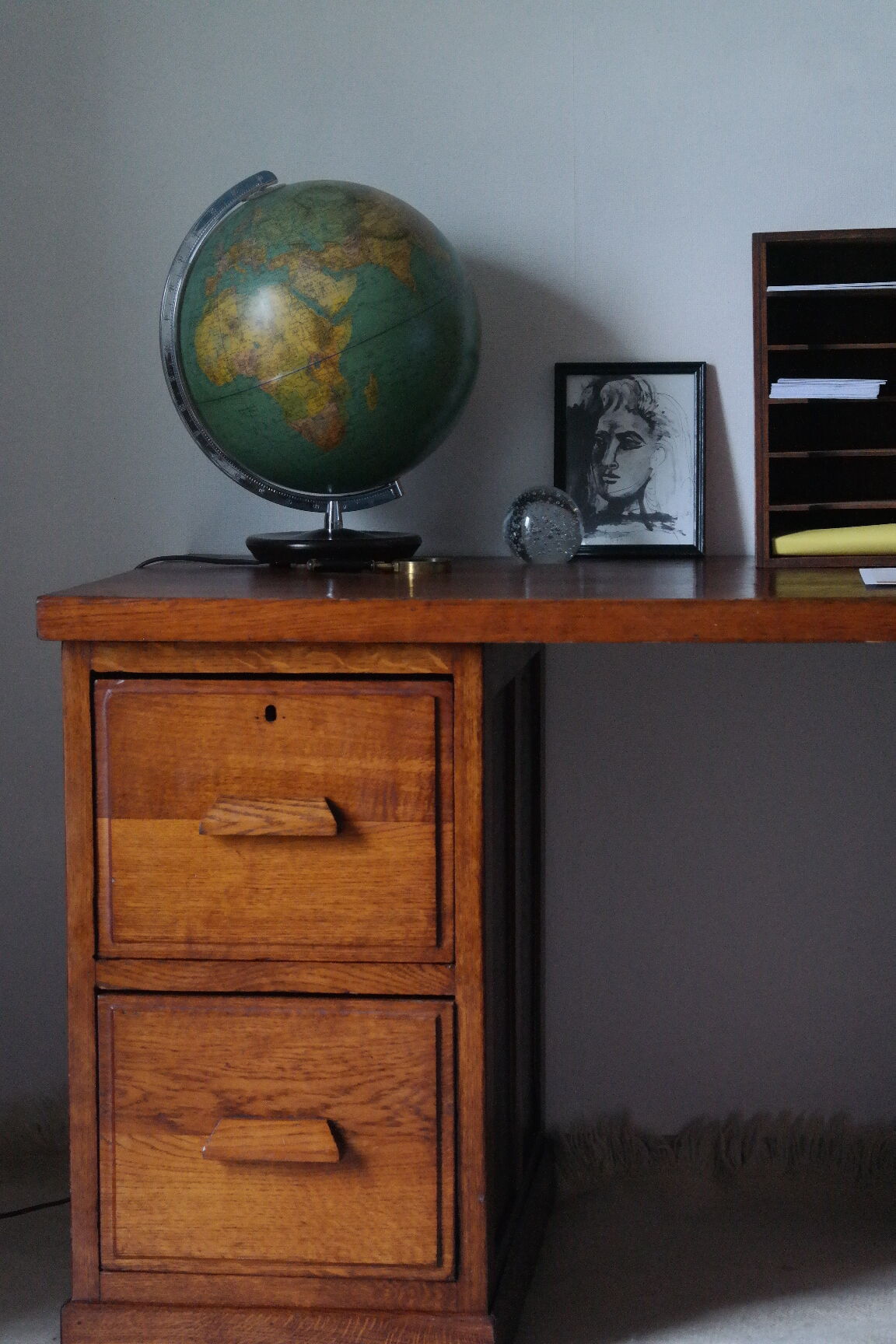 Bureau caisson d'atelier vintage en chêne