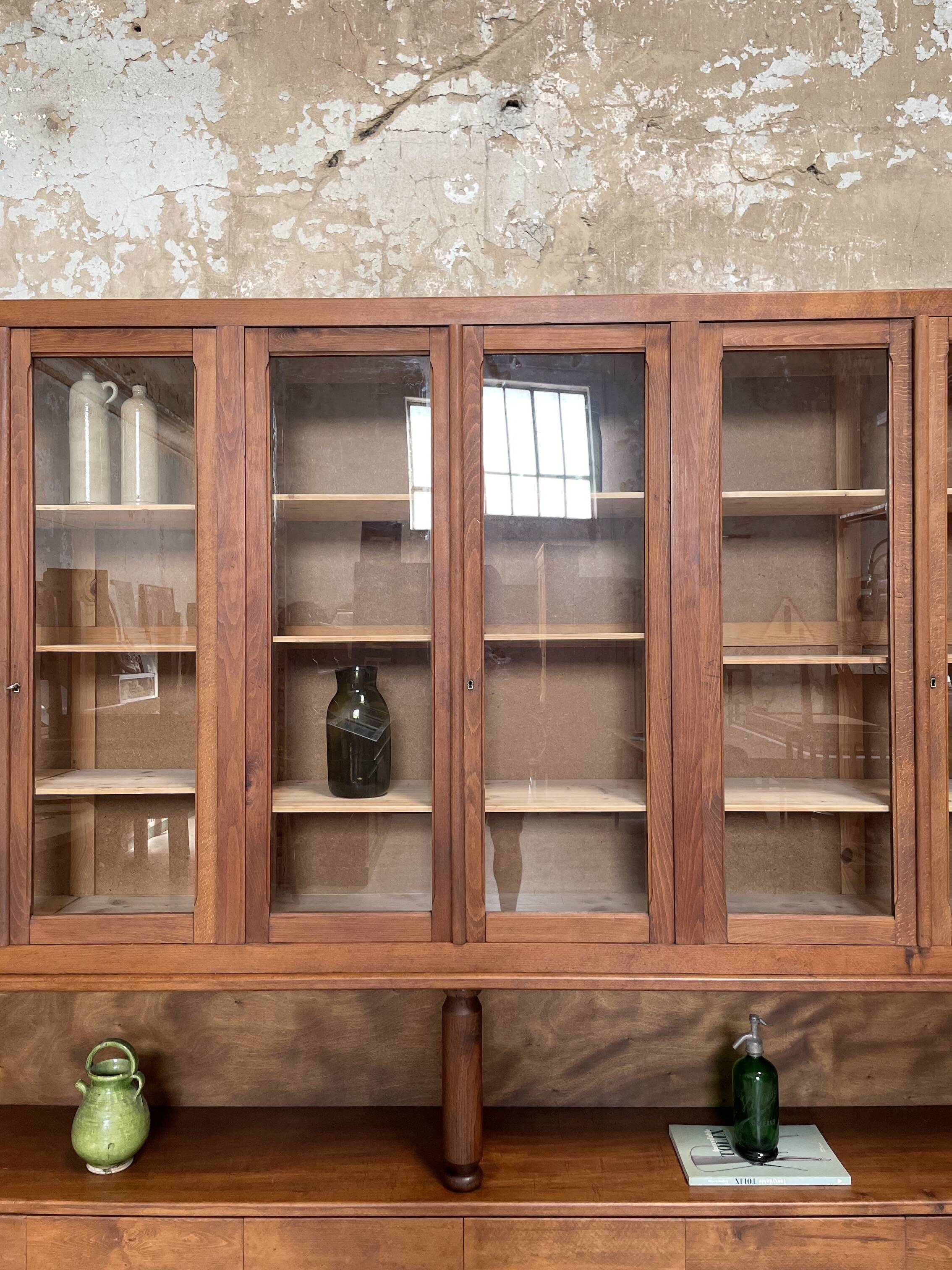 Solid wood display cabinet.