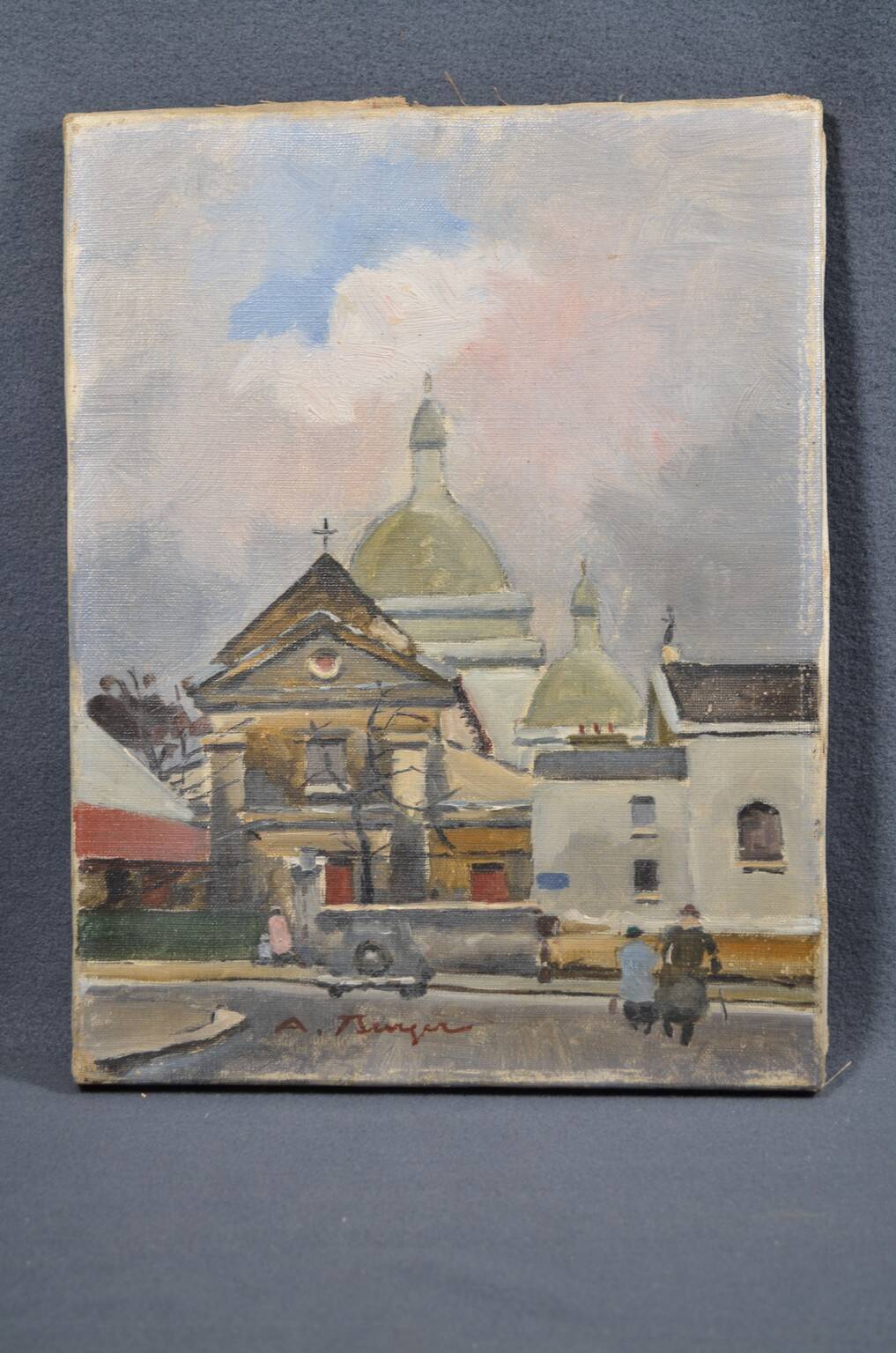 Antoine Burger (1942-2016) L'église - Huile sur toile - Signée