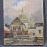 Antoine Burger (1942-2016) L'église - Huile sur toile - Signée