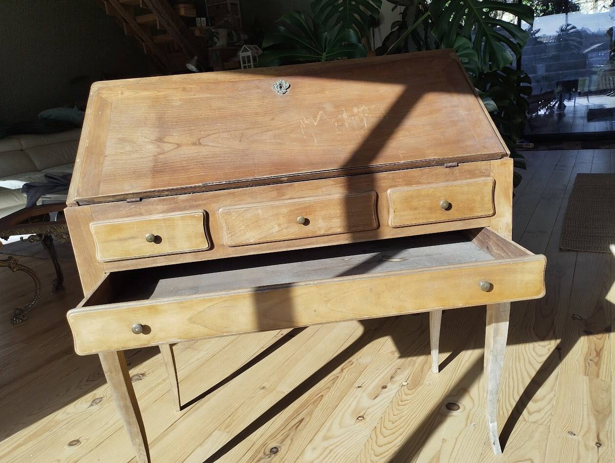 Secrétaire ancien à abattant en bois fruitier, fin XIXème s.