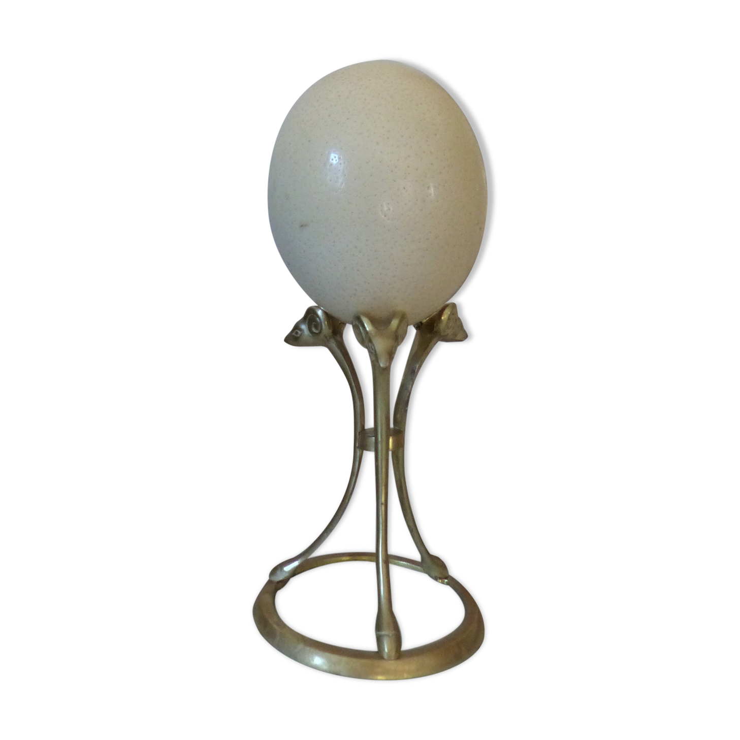Curiosity object tripod brass and ostrich egg