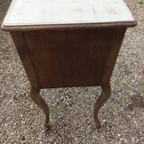 Solid wood bedside table with patinated door drawer