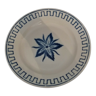 Badonviller round earthenware serving dish France blue floral decoration