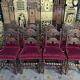 Suite of 8 Louis XIII style chairs oak and red velvet