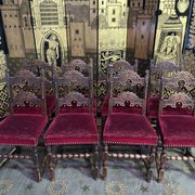 Suite of 8 Louis XIII style chairs oak and red velvet