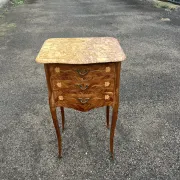 Antique marquetry bedside table – Marble top – Louis XV style