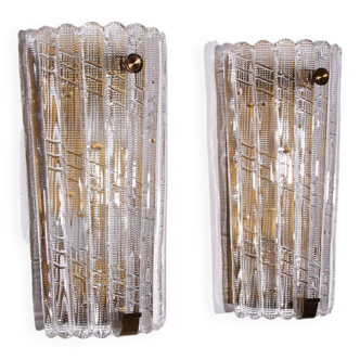 Orrefors Design XXL Wall lamps by Carl Fagerlund glass and brass, 1960s