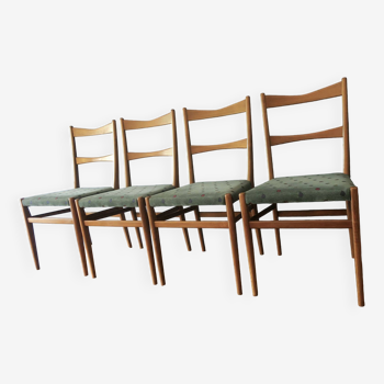 Ensemble de 4 chaises de salle à manger danoises avec housses en chenille turquoise et fils métalliques