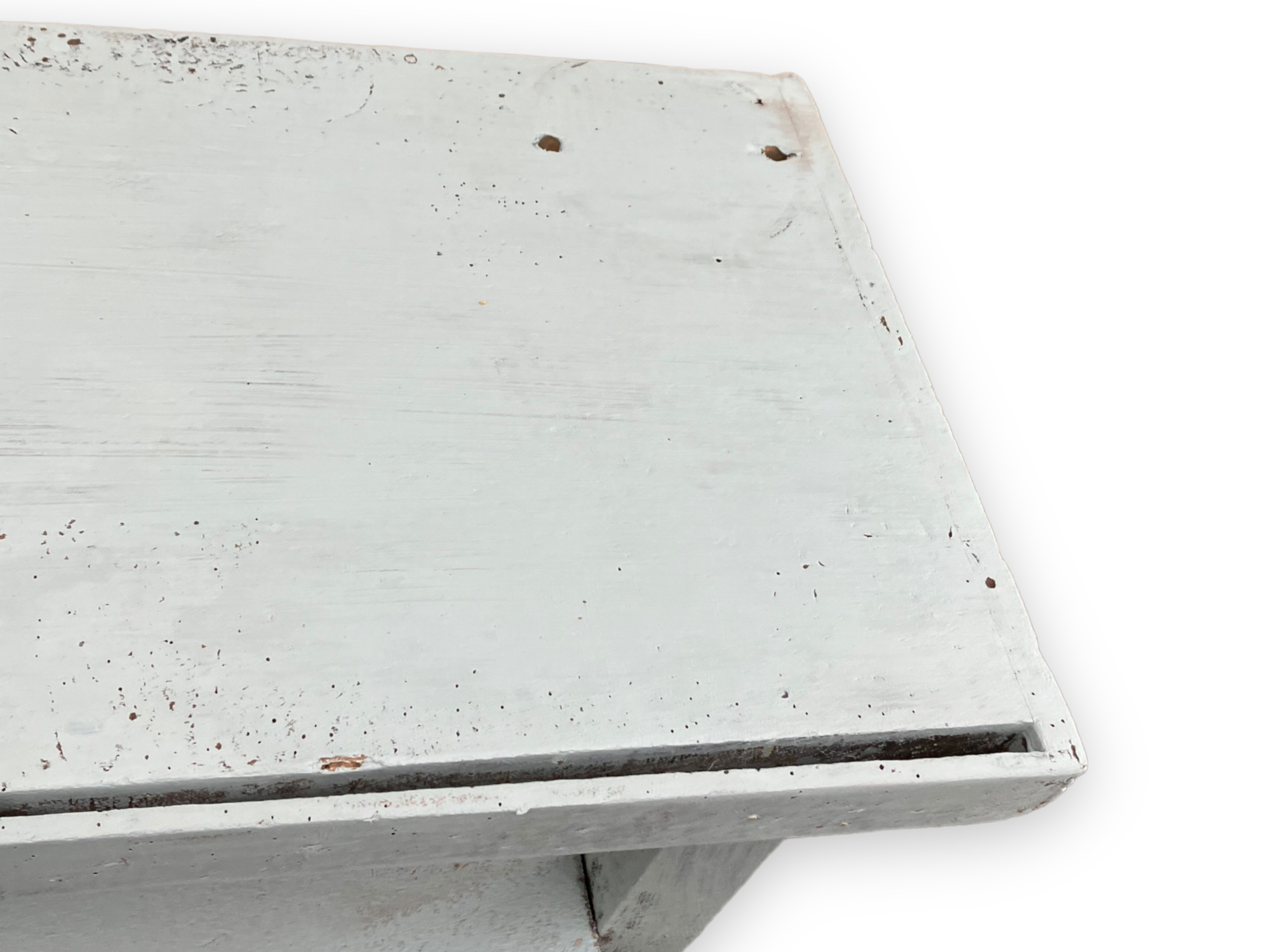 Light blue painted wooden workbench