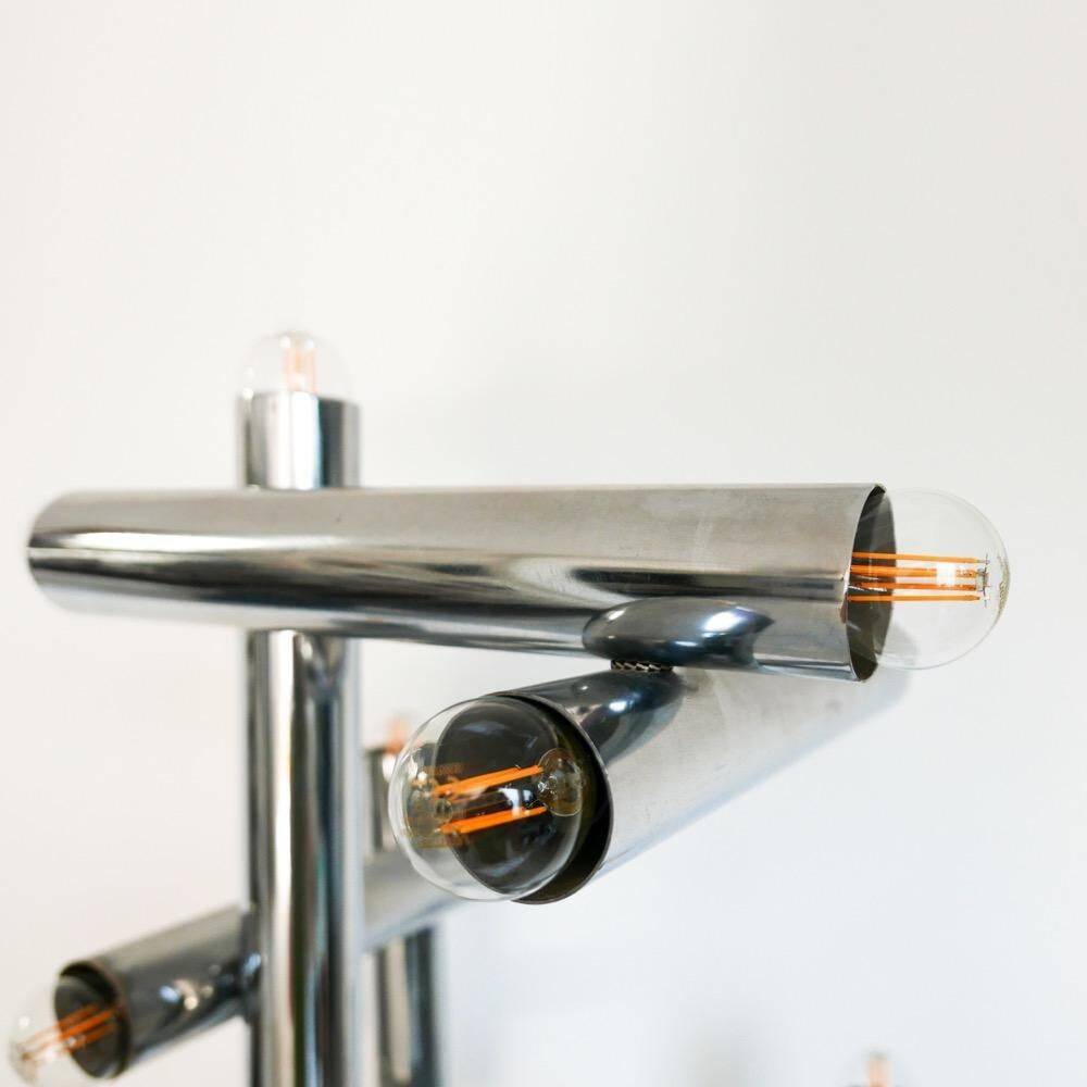 Vintage Italian Space Age floor lamp Reggiani, geometric tubes, minimal chromed