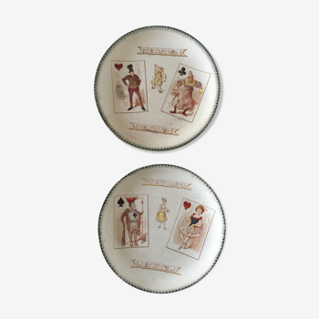 Pair of collectible plates in Choisy Le Roi decorated with card game