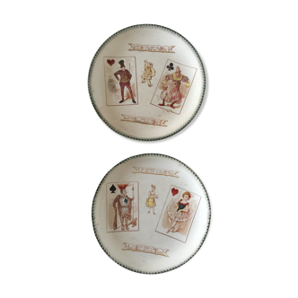 Pair of collectible plates in Choisy Le Roi decorated with card game