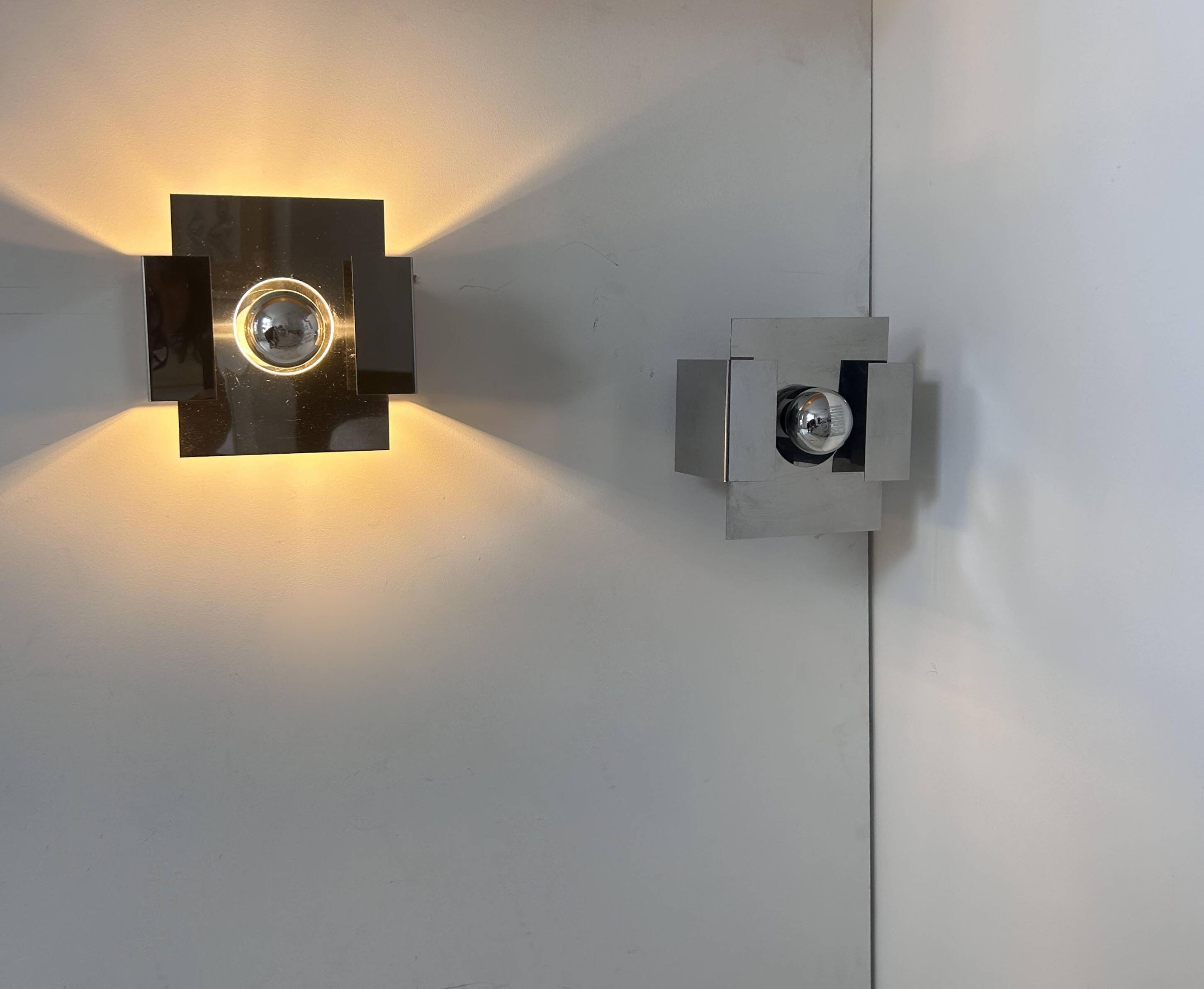 Pair of vintage wall lights, chrome metal, France 1970