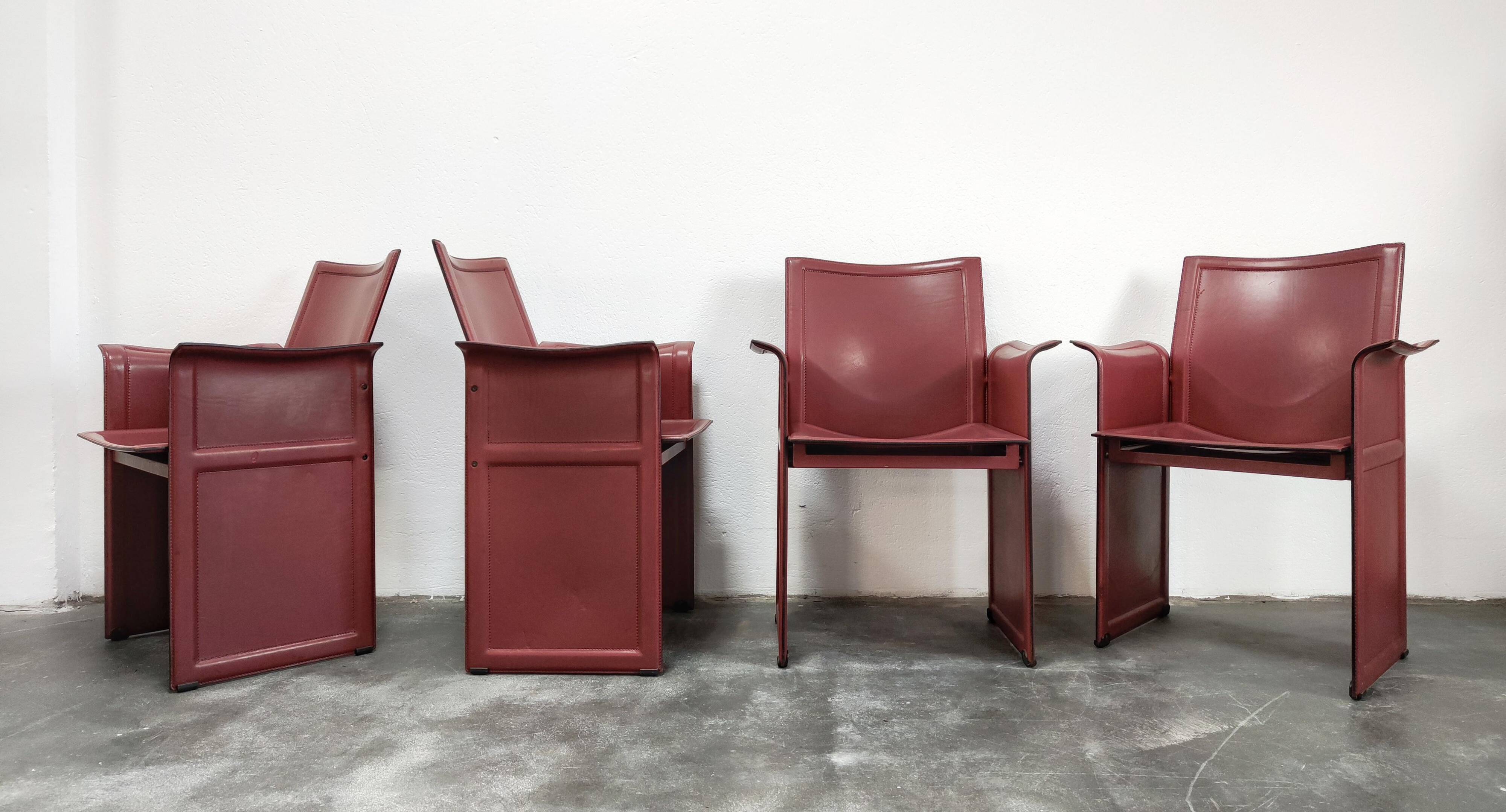 Chaises en cuir par Tito Agnoli pour Matteo Grassi, Modèle Korium, 1979