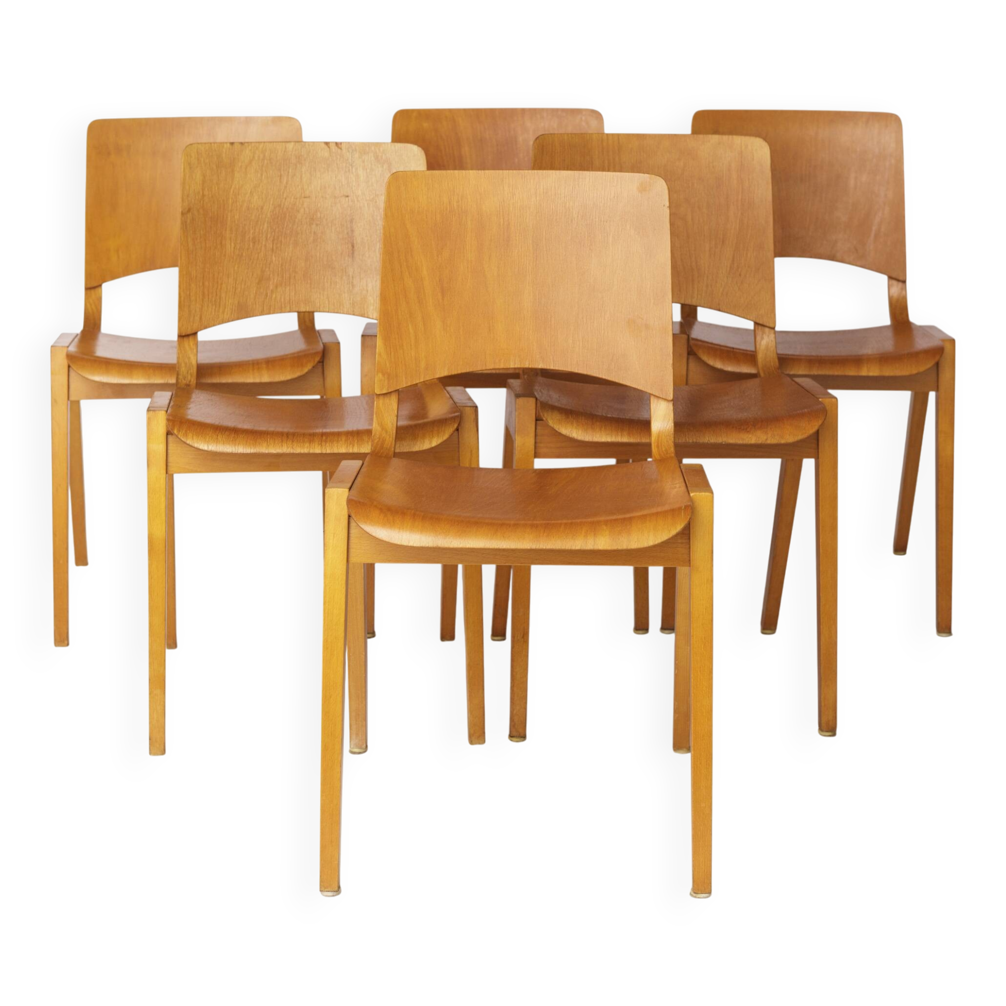 Set of 6 Wilkhahn Stackable Chairs – Beech Wood – Germany 1970s – Vintage