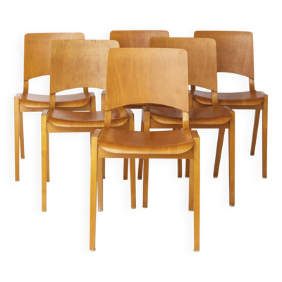 Lot de 6 chaises empilables Wilkhahn – Bois de hêtre – Allemagne années 1970 – Vintage