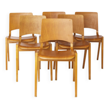 Lot de 6 chaises empilables Wilkhahn – Bois de hêtre – Allemagne années 1970 – Vintage