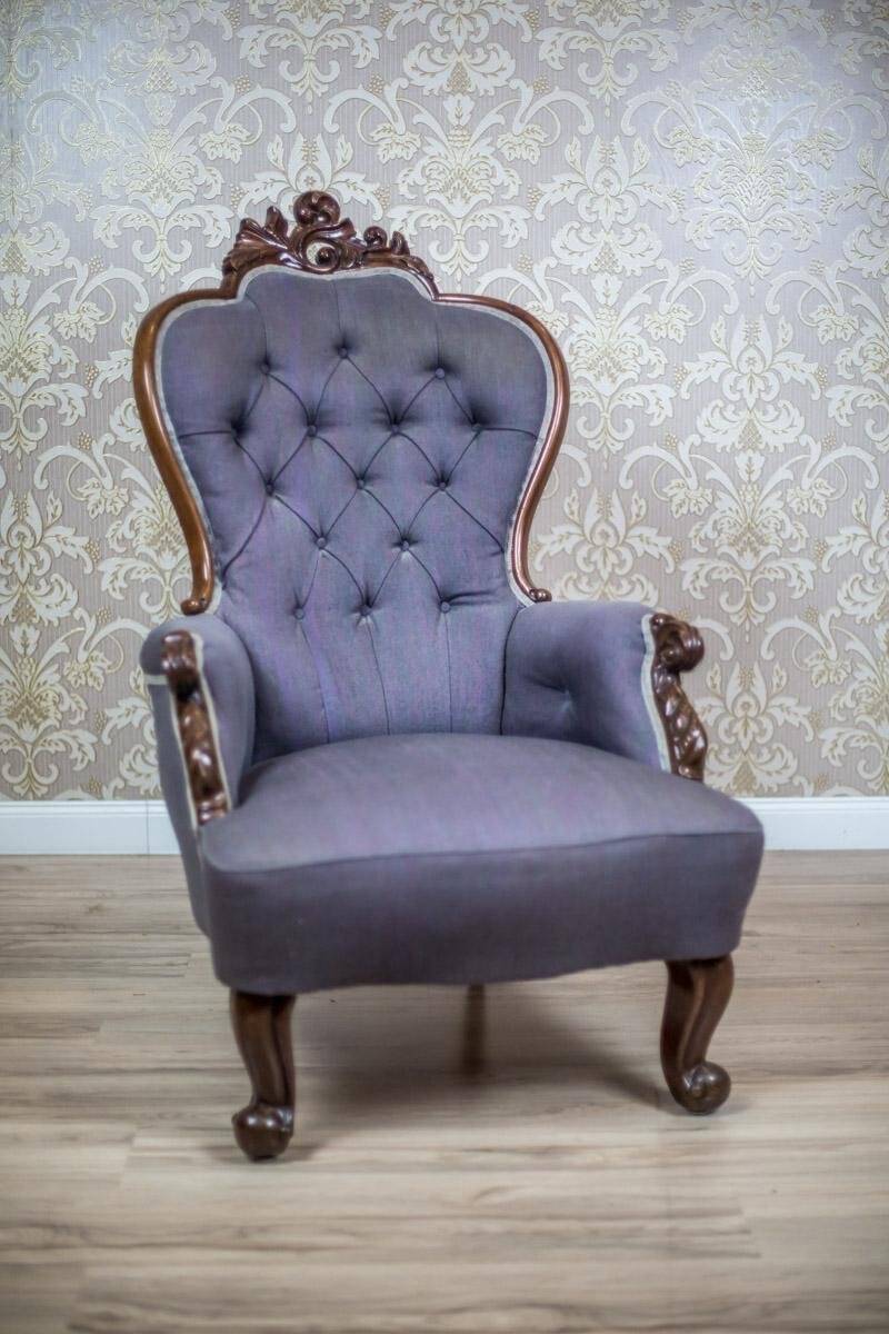 Neo-Rococo Walnut Chair with Violet Fabric, 1860