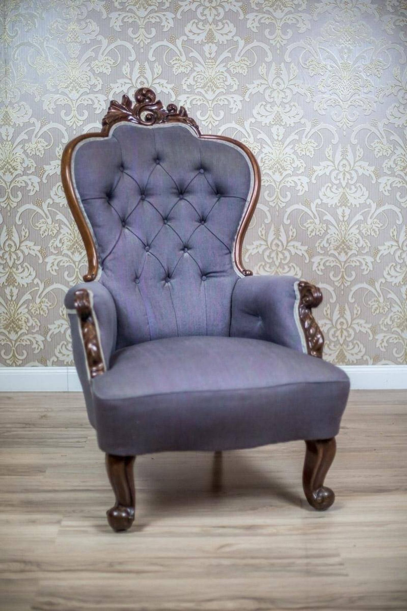Neo-Rococo Walnut Chair with Violet Fabric, 1860