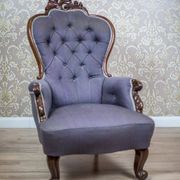 Neo-Rococo Walnut Chair with Violet Fabric, 1860