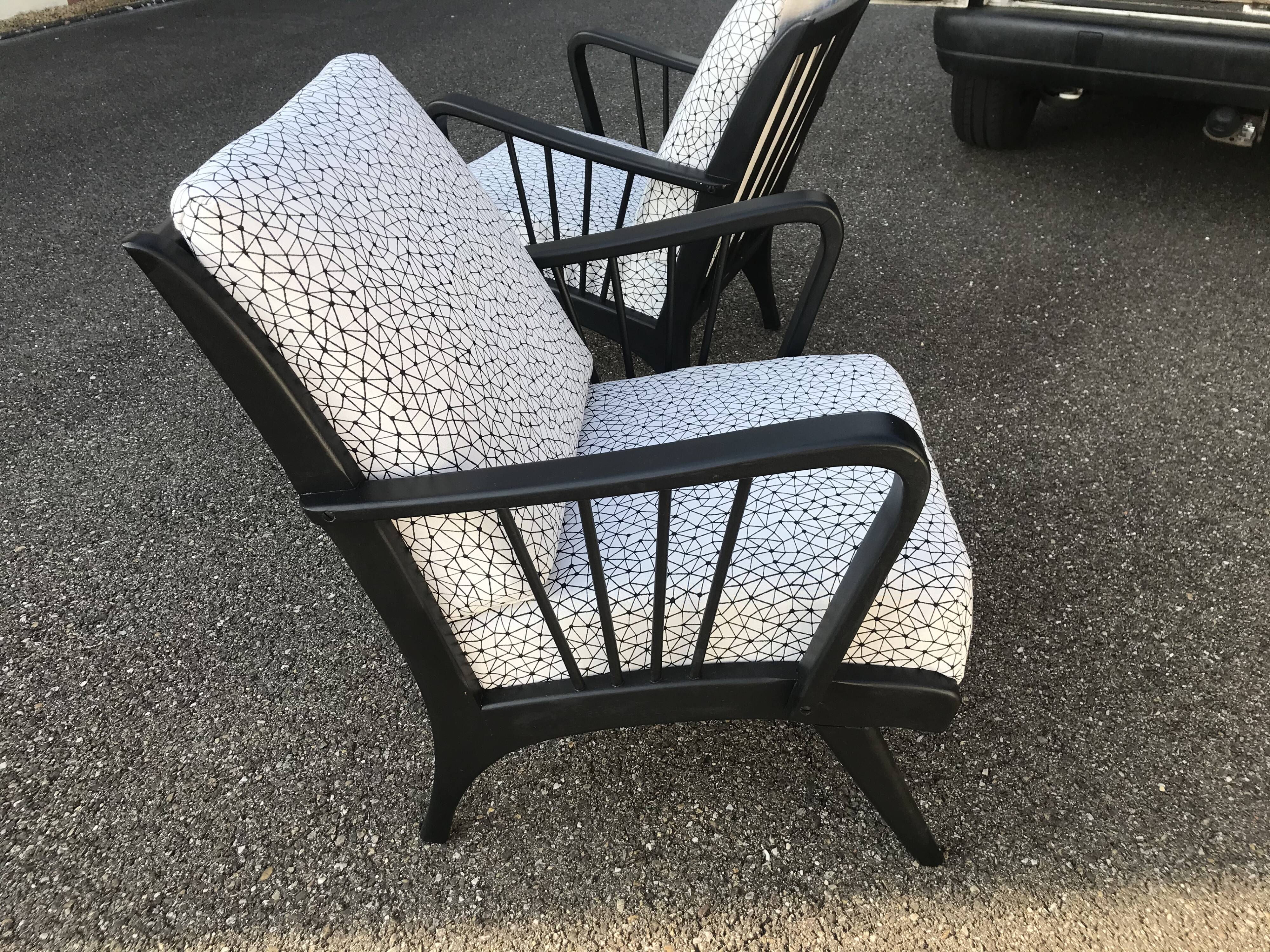 Armchairs with black and white patterns vintage 60s