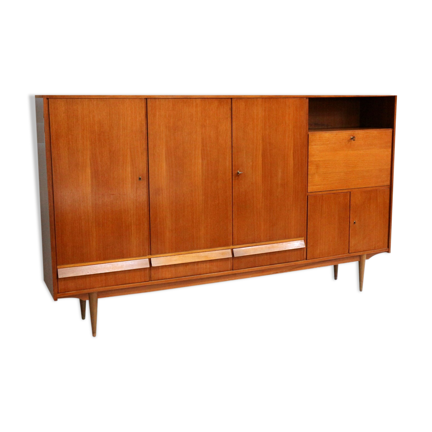 Large vintage teak highboard / high sideboard from the 1960s