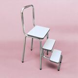Vintage stepladder in Formica, wood and chromed metal