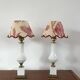 Pair of bedside lamps in opaline and brass toile de jouy lampshades 1950