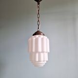 Art Deco pendant light, Skyscraper, white opaline, 1920s-30s