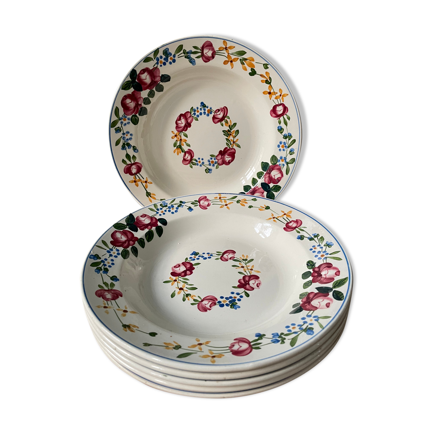 Series of 6 Digoin Sarreguemines hollow plates, model "Piccola"