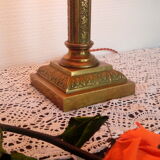 Lampe de table bronze et laiton, décor floral feuilles de vigne