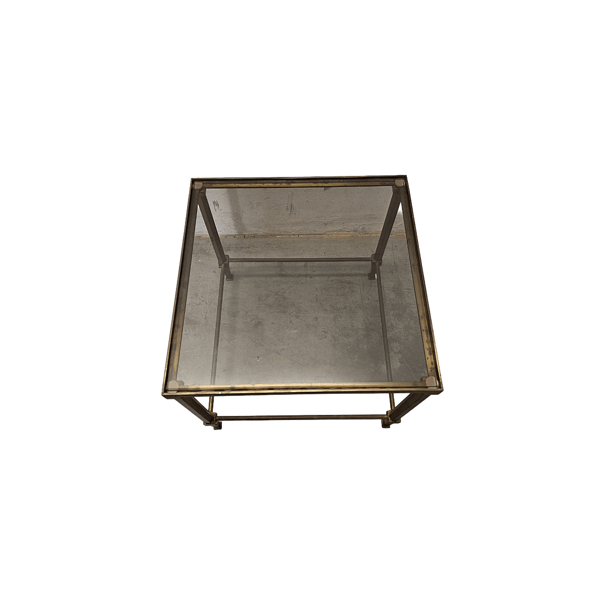 Vintage French Brass Side Table With Glass Top, 1950s