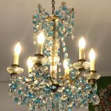 Chandelier with blue crystal pimples, 6 lights, Baccarat, 1950, art nouveau style