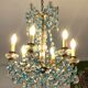 Lustre à pampilles bleues en cristal, 6 feux, Baccarat, 1950, style art nouveau