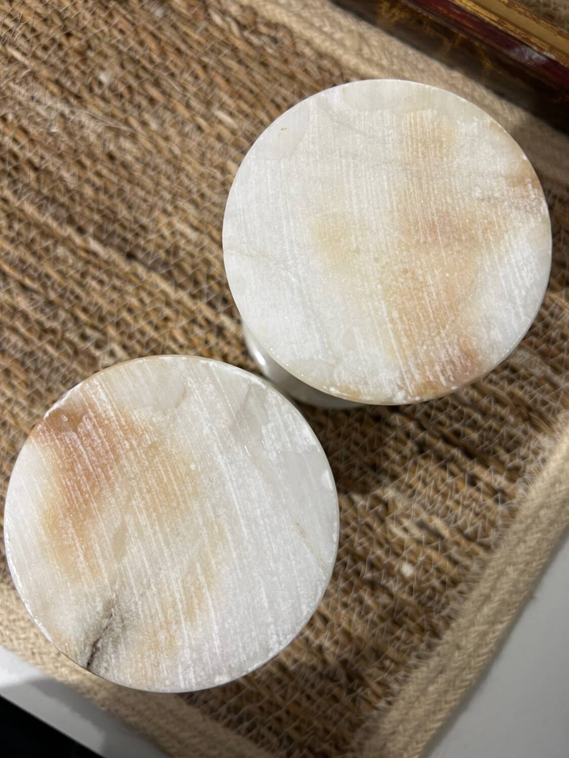 Pair of alabaster candlesticks