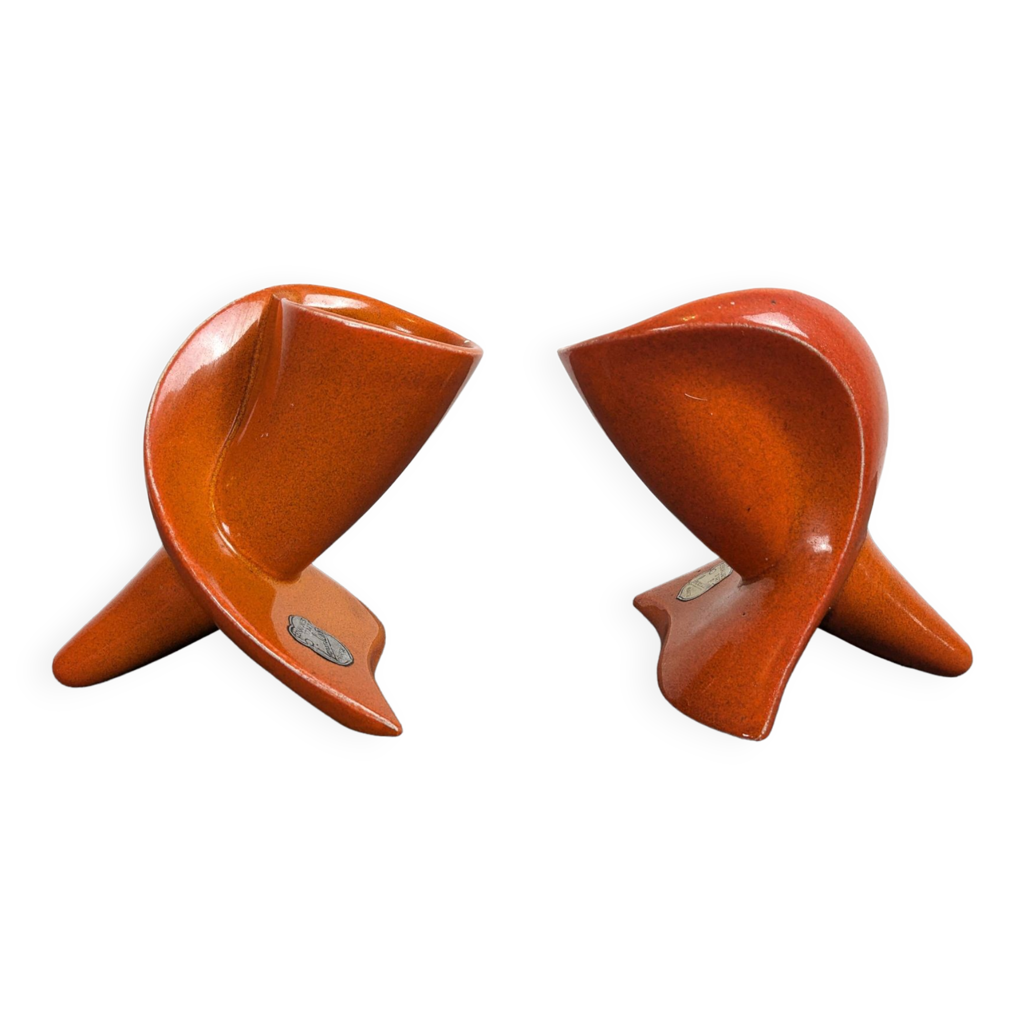 Pair of orange ceramic flower girls by Francis Lovas