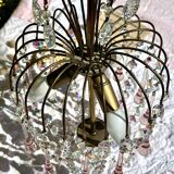 Magnificent Cascade Chandelier in Brass & Crystal Glass 1970s Vintage