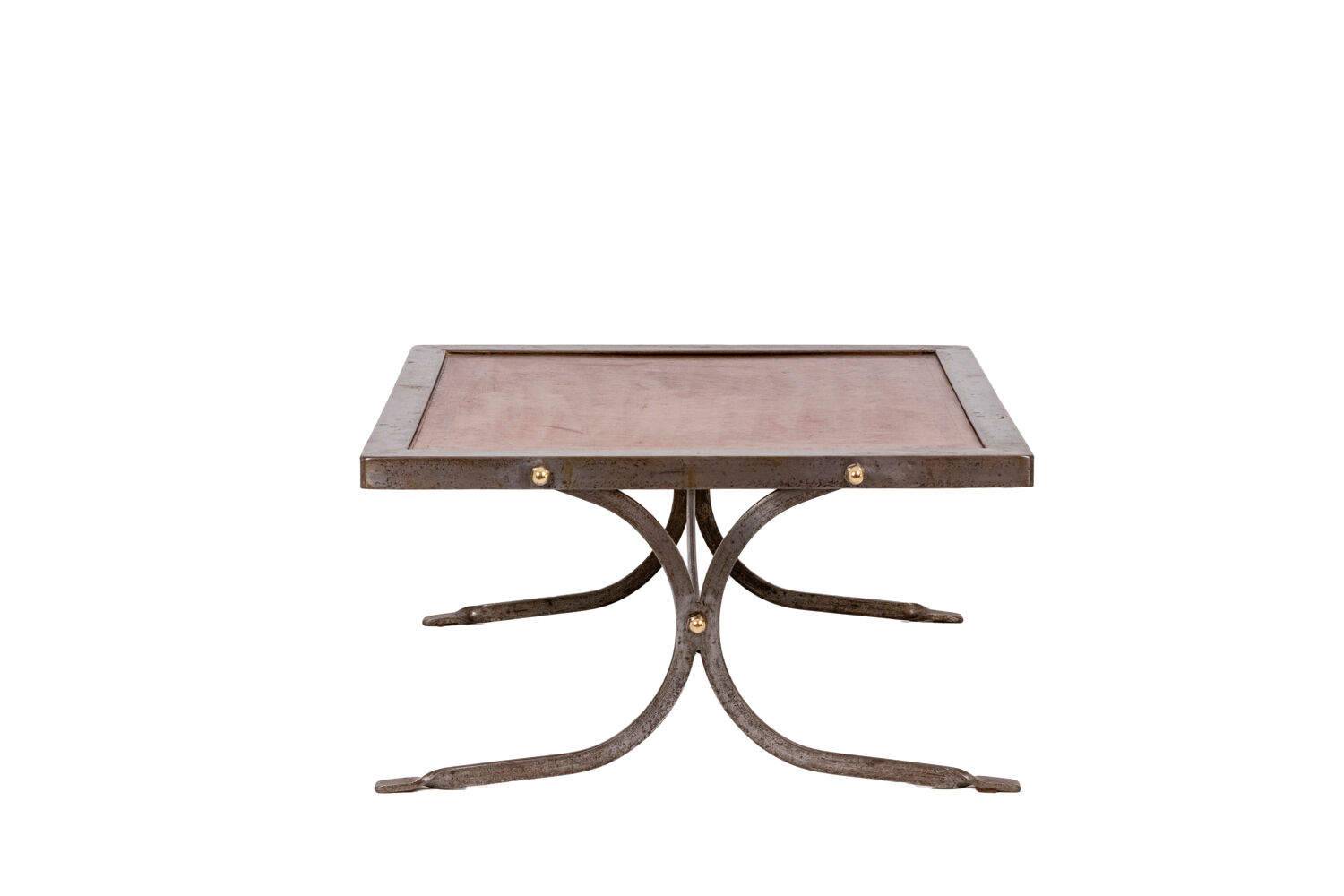 Industrial style coffee table in iron and leather, 1970s