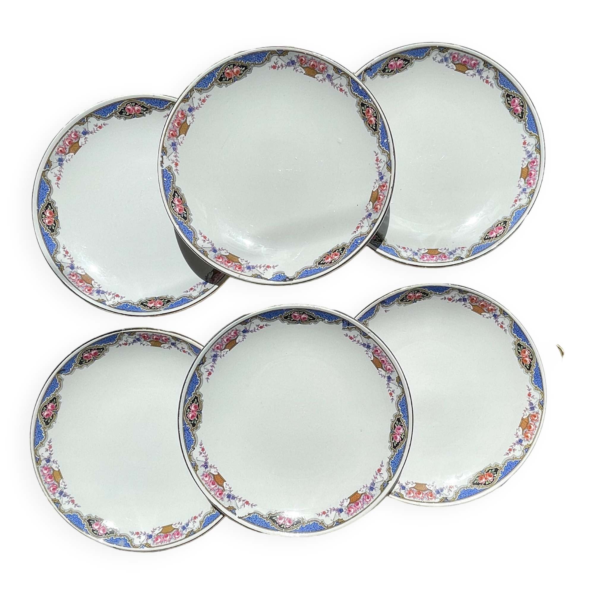 6 Small vintage French DIGOIN SARREGUEMINES flower plates 1950