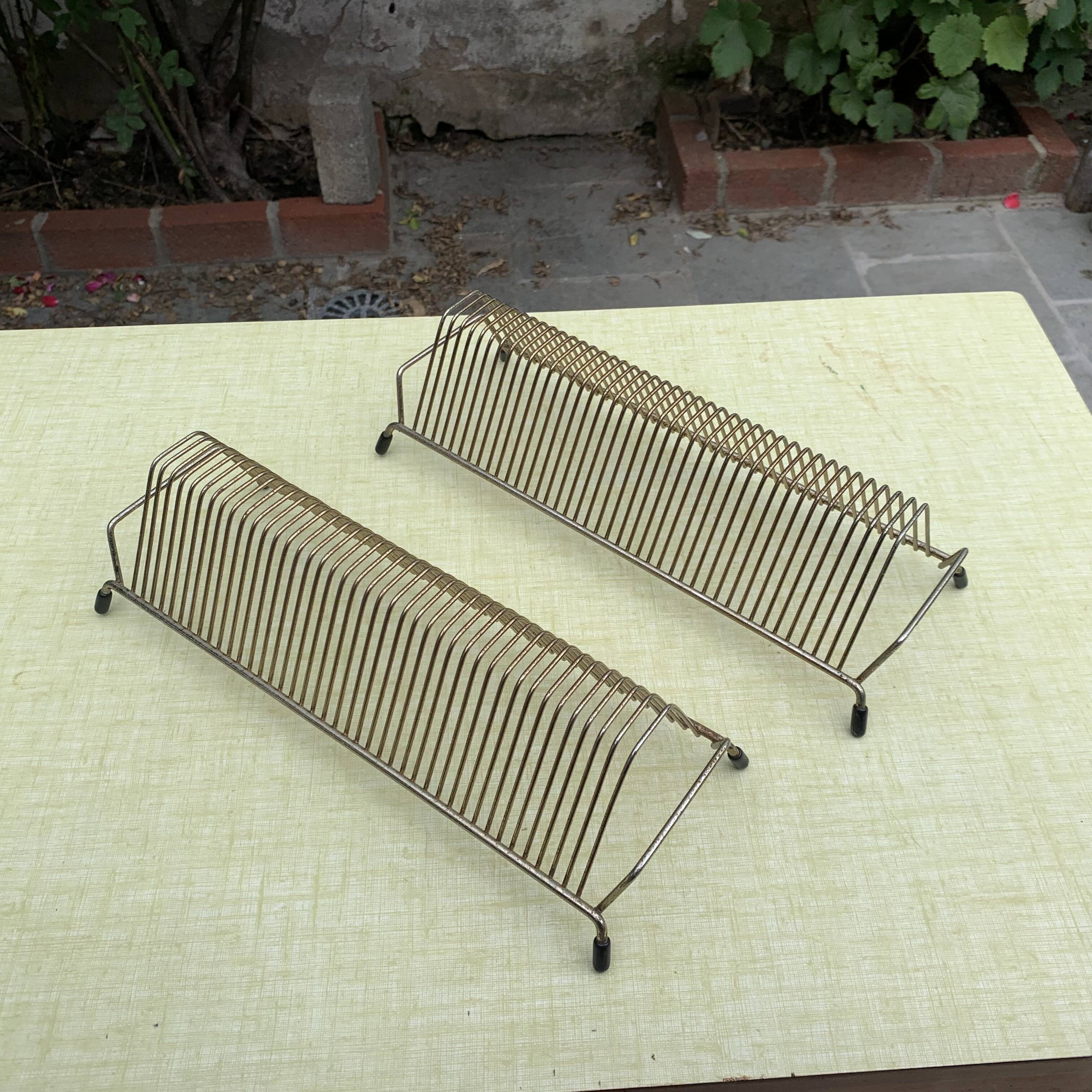 Pair of vintage record holders in gilded brass - for 80 vinyls