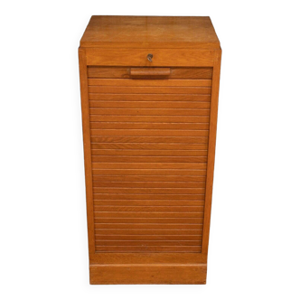 Early 20th century curtained column cabinet, light oak filing cabinet