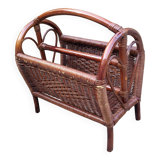 Vintage 70s varnished rattan magazine rack