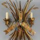 Gilt metal wheat sheaf two-light wall sconce