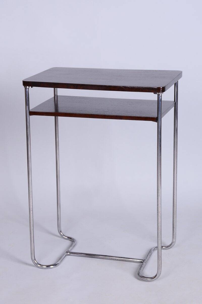 Bauhaus Czech Side Table in Walnut and Chrome from Mücke Melder, 1930s