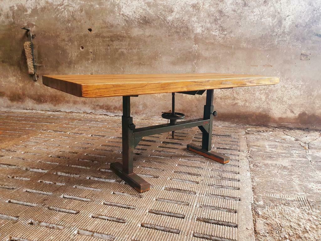 Industrial dining table oak on a workbench frame