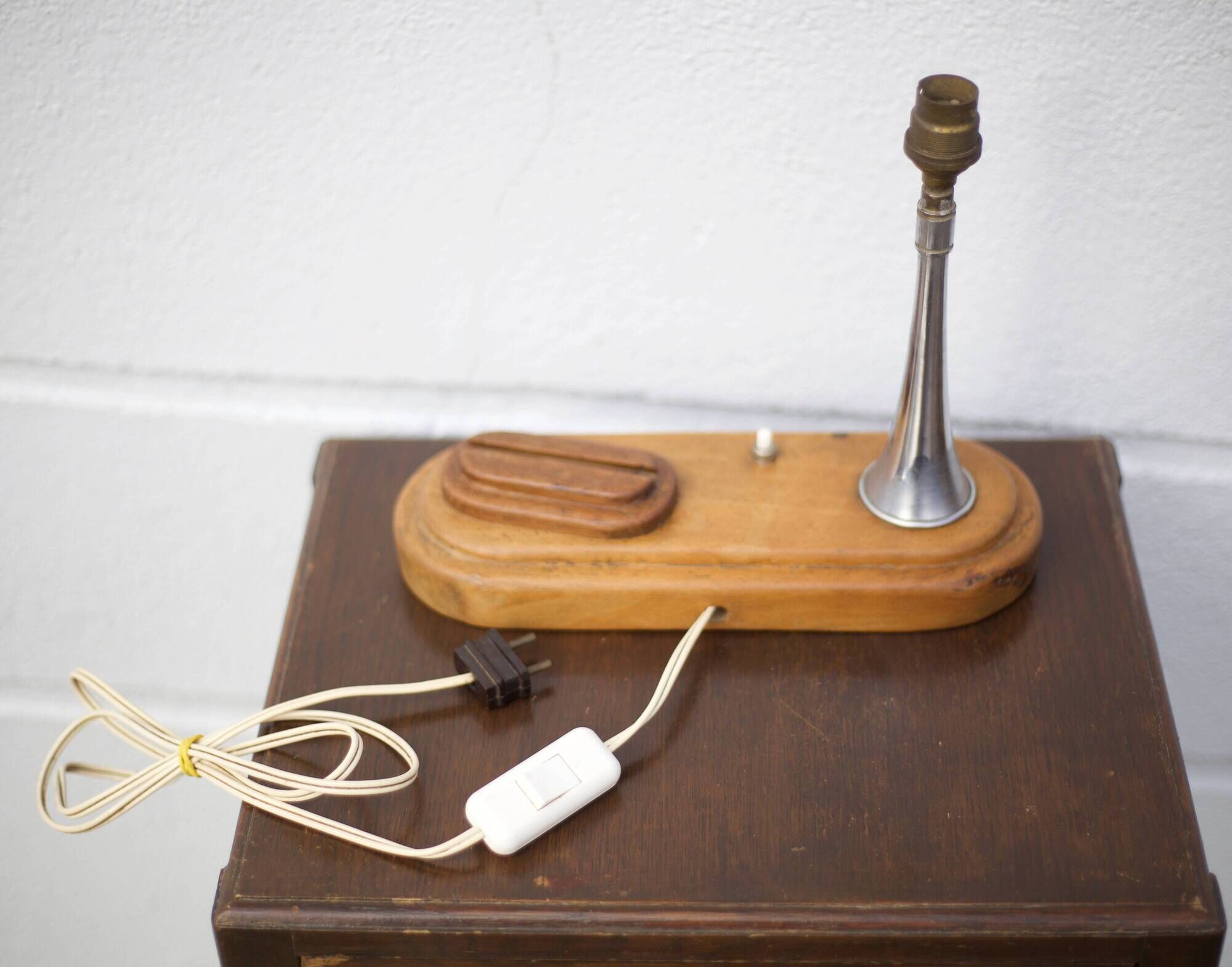Art deco bedside lamp, table lamp, accent lamp, vintage lamp, wood and chrome lamp, 40'