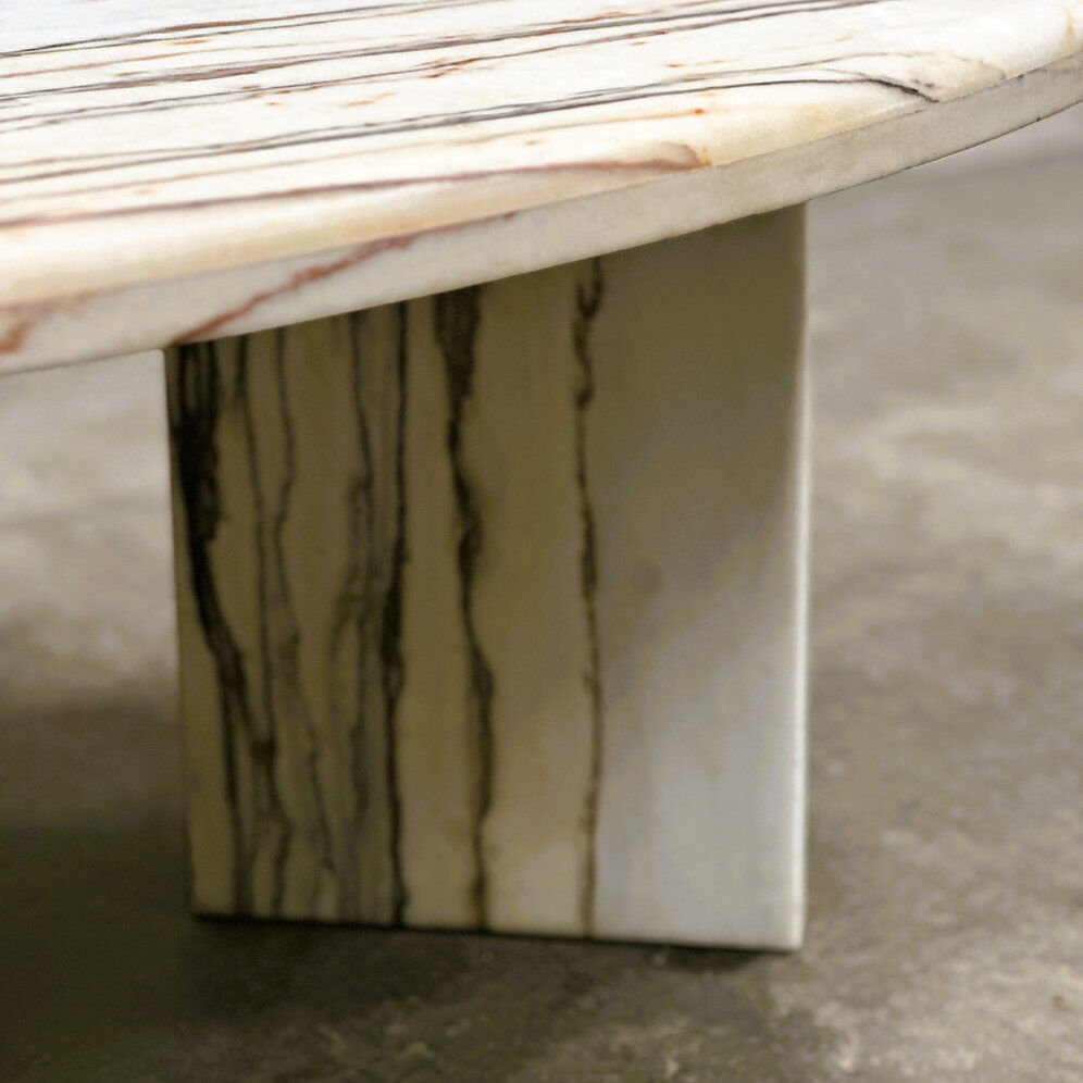 Oval Breccia Sarda Striato marble coffee table, Italy 1980s